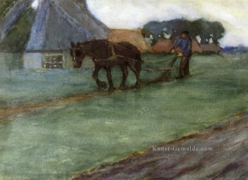 Man Pflügen Impressionist Pferd Frederick Carl Frieseke Ölgemälde